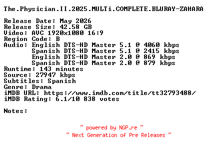 NFO for the release The.Physician.II.2025.MULTi.COMPLETE.BLURAY-ZAHARA by ZAHARA