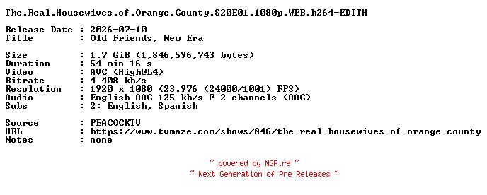 NFO for the release The.Real.Housewives.of.Orange.County.S20E01.1080p.WEB.h264-EDITH by EDITH