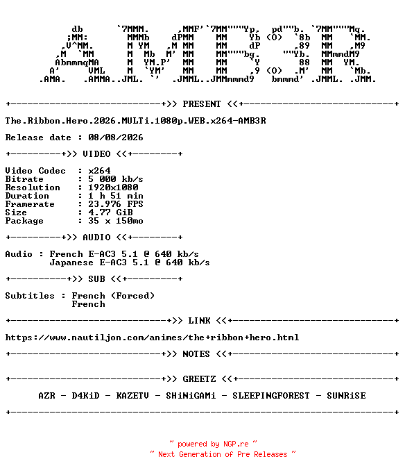 NFO for the release The.Ribbon.Hero.2026.MULTi.1080p.WEB.x264-AMB3R by AMB3R