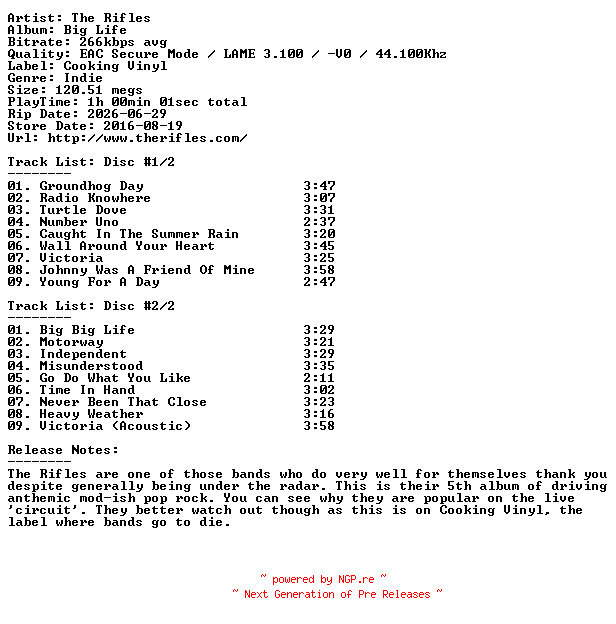 NFO for the release The_Rifles-Big_Life-2CD-2016-4 by 4