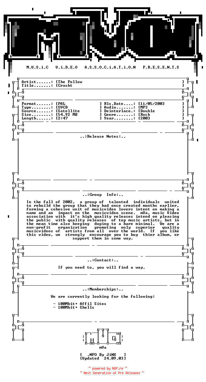 NFO for the release The_follow-crasht-svcd-2003-mVa by mVa