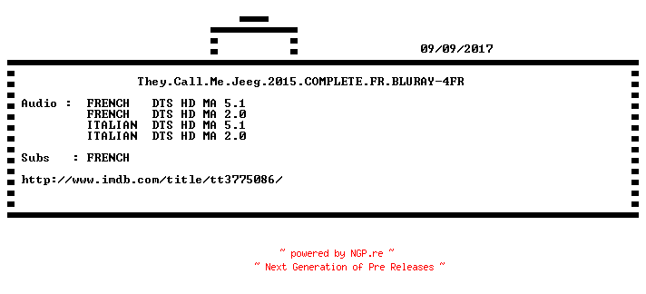 NFO for the release They.Call.Me.Jeeg.2015.COMPLETE.FR.BLURAY-4FR by 4FR