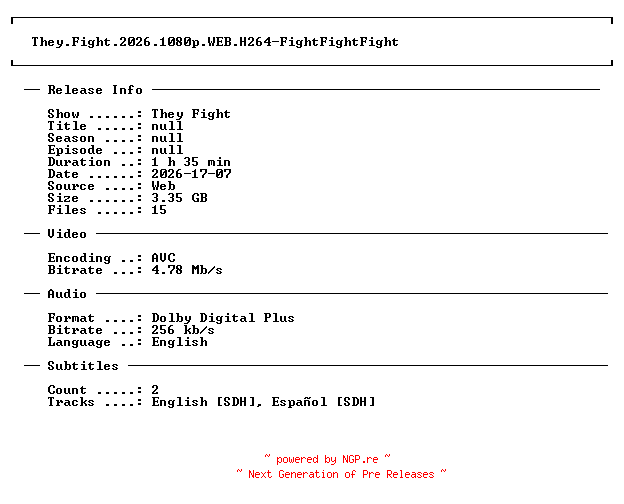 NFO for the release They.Fight.2026.1080p.WEB.H264-FightFightFight by FightFightFight