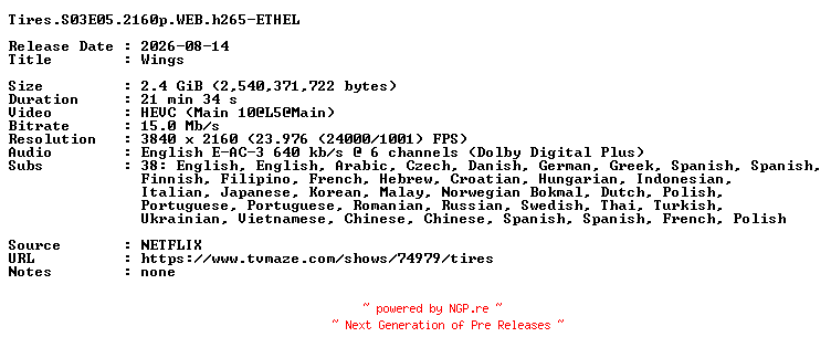 NFO for the release Tires.S03E05.2160p.WEB.h265-ETHEL by ETHEL
