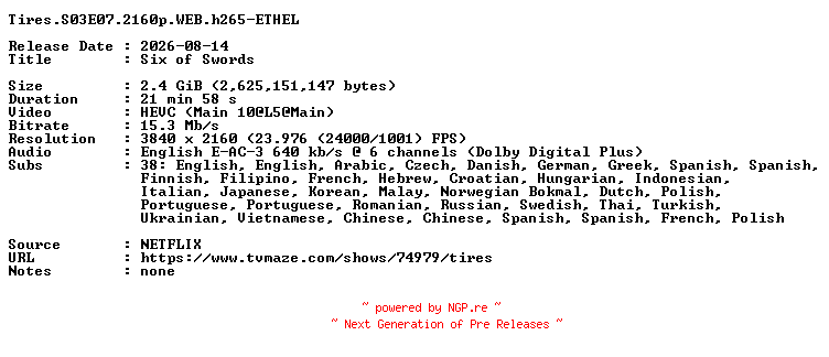 NFO for the release Tires.S03E07.2160p.WEB.h265-ETHEL by ETHEL