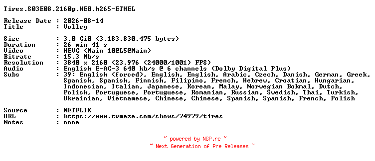 NFO for the release Tires.S03E08.2160p.WEB.h265-ETHEL by ETHEL