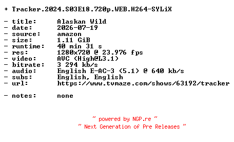 NFO for the release Tracker.2024.S03E18.720p.WEB.H264-SYLiX by SYLiX
