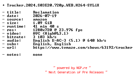 NFO for the release Tracker.2024.S03E20.720p.WEB.H264-SYLiX by SYLiX