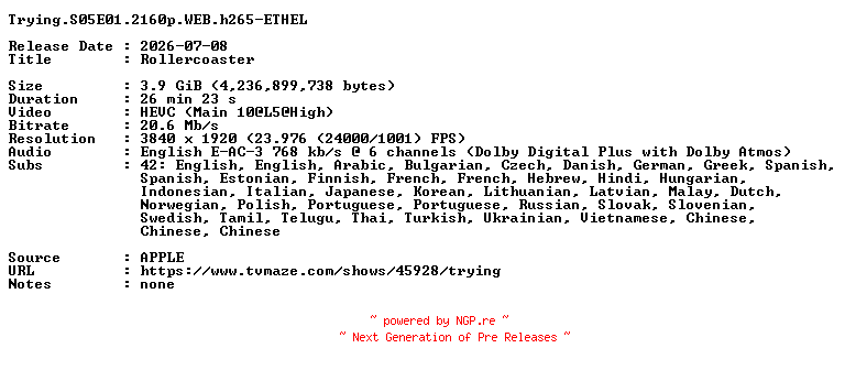 NFO for the release Trying.S05E01.2160p.WEB.h265-ETHEL by ETHEL