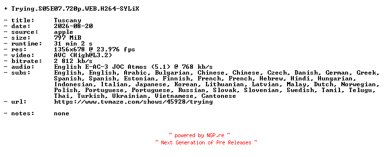NFO for the release Trying.S05E07.720p.WEB.H264-SYLiX by SYLiX