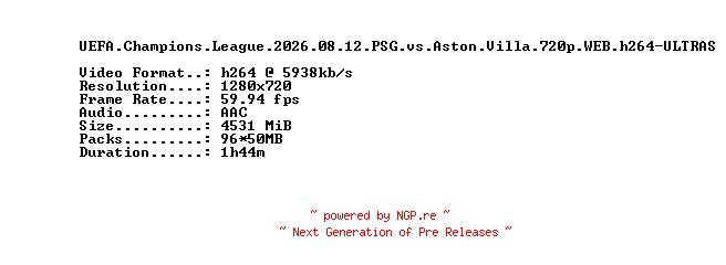NFO for the release UEFA.Champions.League.2026.08.12.PSG.vs.Aston.Villa.720p.WEB.h264-ULTRAS by ULTRAS