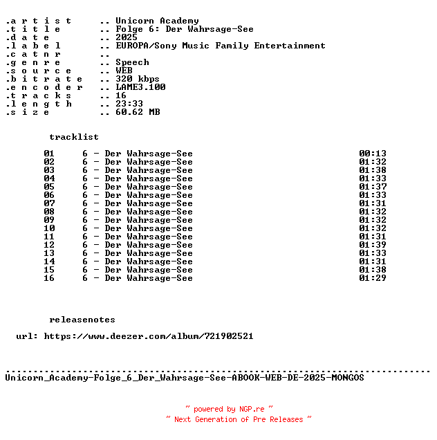 NFO for the release Unicorn_Academy-Folge_06_Der_Wahrsage-See-ABOOK-WEB-DE-2025-MONGOS by MONGOS
