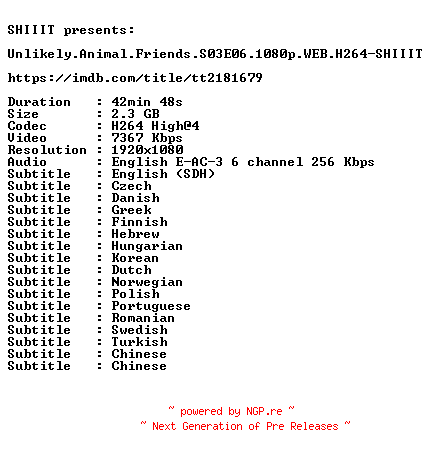 NFO for the release Unlikely.Animal.Friends.S03E06.1080p.WEB.H264-SHIIIT by SHIIIT