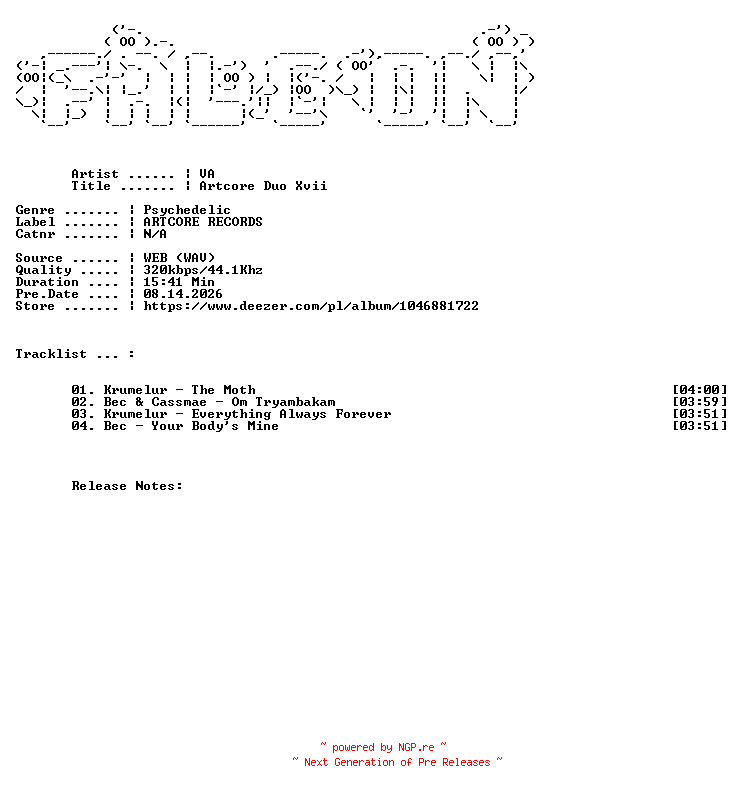 NFO for the release VA-ARTCORE_DUO_XVII-WEB-2026-FALCON by FALCON