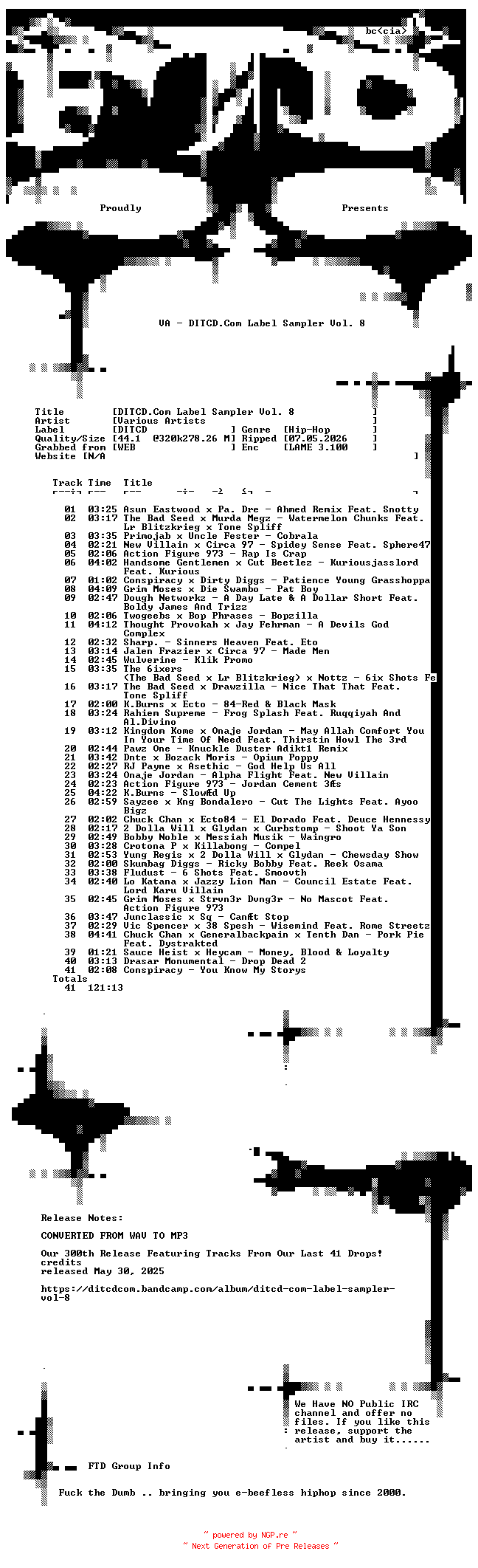 NFO for the release VA-DITCD.Com_Label_Sampler_Vol._8-WEB-2025-FTD_INT by FTD_INT