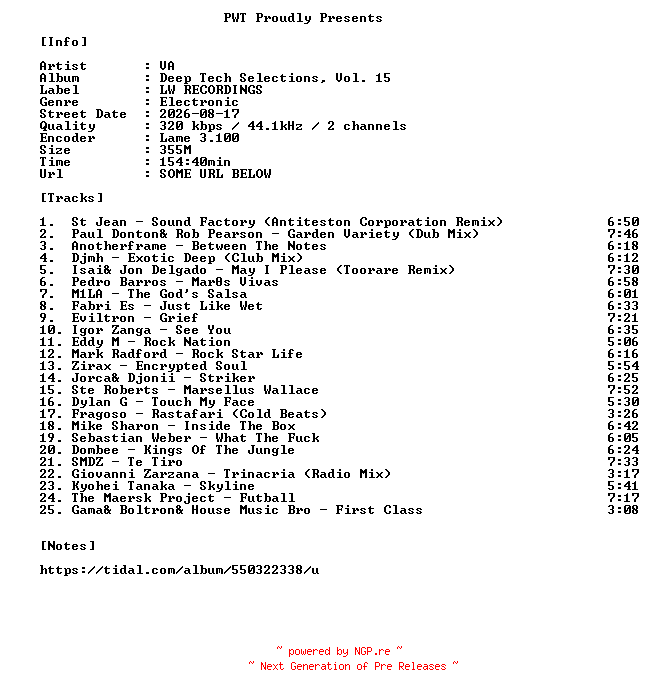 NFO for the release VA-Deep_Tech_Selections_Vol._15-WEB-2026-PWT by PWT