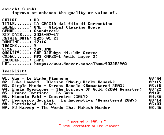 NFO for the release VA-LA_GRAZIA_dal_film_di_Sorrentino-OST-WEB-2026-ENRiCH by ENRiCH