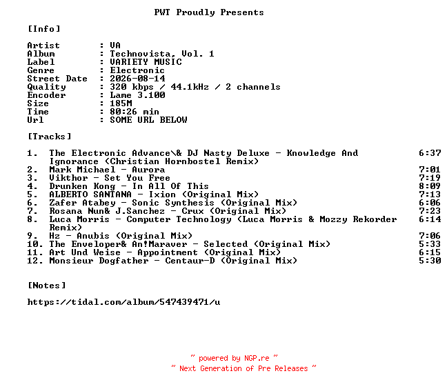 NFO for the release VA-Technovista_Vol._1-WEB-2026-PWT by PWT