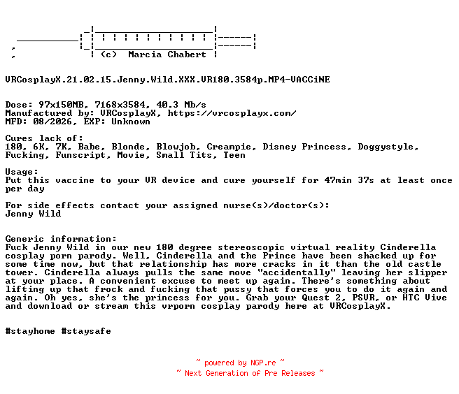 NFO for the release VRCosplayX.21.02.15.Jenny.Wild.XXX.VR180.3584p.MP4-VACCiNE by VACCiNE