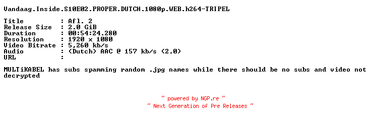 NFO for the release Vandaag.Inside.S10E02.PROPER.DUTCH.1080p.WEB.h264-TRIPEL by TRIPEL