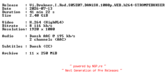 NFO for the release Vi.Drukner.I.Rod.S05E07.DANiSH.1080p.WEB.h264-STROMPEBUKSER by STROMPEBUKSER