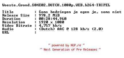 NFO for the release Woeste.Grond.S04E02.DUTCH.1080p.WEB.h264-TRIPEL by TRIPEL