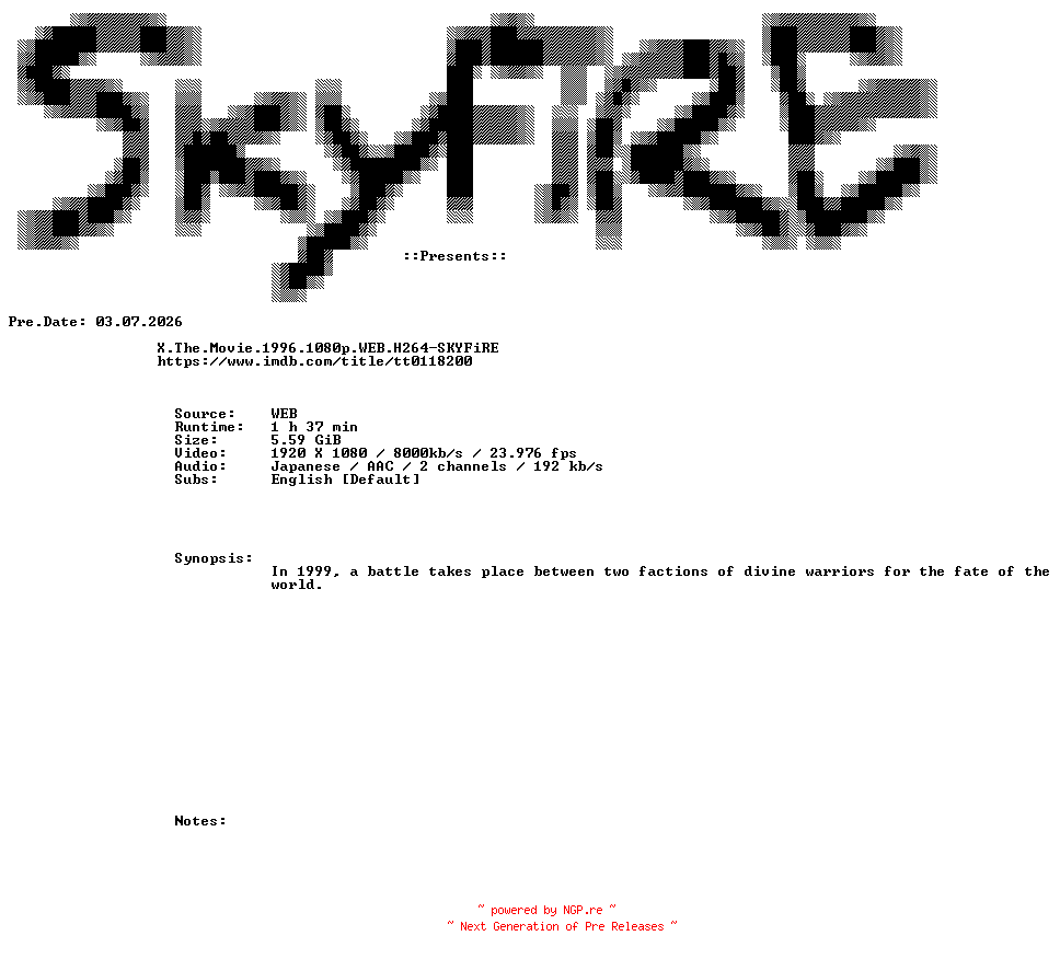 NFO for the release X.The.Movie.1996.1080p.WEB.H264-SKYFiRE by SKYFiRE