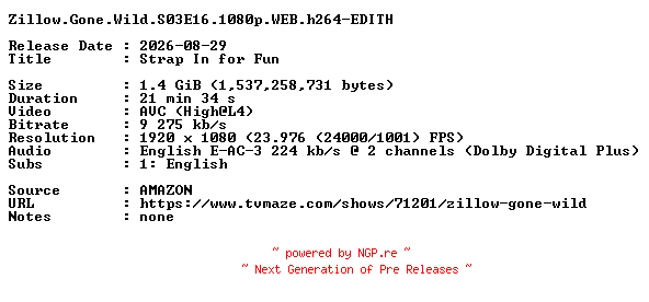 NFO for the release Zillow.Gone.Wild.S03E16.1080p.WEB.h264-EDITH by EDITH