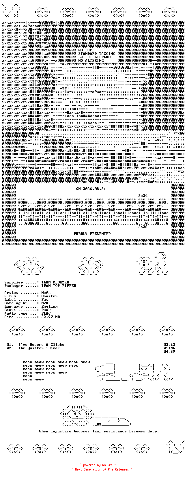 NFO for the release NOFX--Coaster-BONUSCD-FLAC-2009-MEOWZiK by MEOWZiK