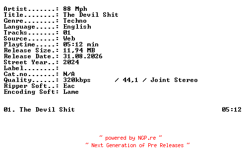 NFO for the release 88_Mph-The_Devil_Shit-SINGLE-WEB-2024-XTC_iNT by XTC_iNT