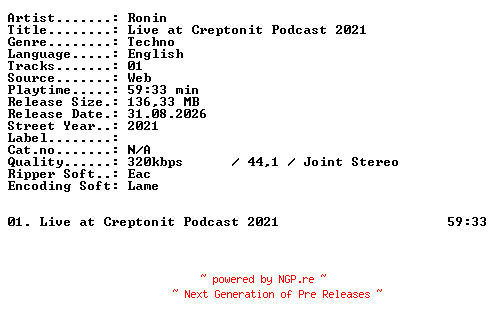 NFO for the release Ronin-Live_at_Creptonit_Podcast_2021-WEB-2021-XTC_iNT by XTC_iNT