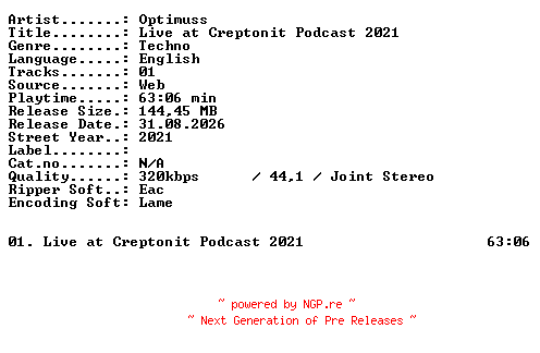 NFO for the release Optimuss-Live_at_Creptonit_Podcast_2021-WEB-2021-XTC_iNT by XTC_iNT