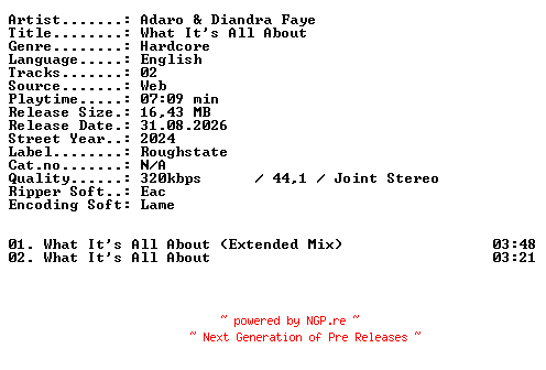 NFO for the release Adaro_and_Diandra_Faye-What_Its_All_About-WEB-2024-XTC_iNT by XTC_iNT