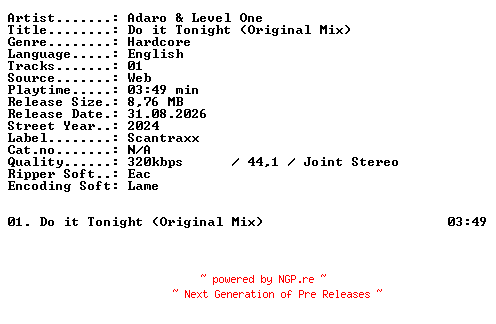 NFO for the release Adaro_and_Level_One-Do_it_Tonight_(Original_Mix)-SINGLE-WEB-2024-XTC_iNT by XTC_iNT