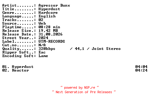 NFO for the release Agressor_Bunx-Hyperdust-WEB-2024-XTC_iNT by XTC_iNT
