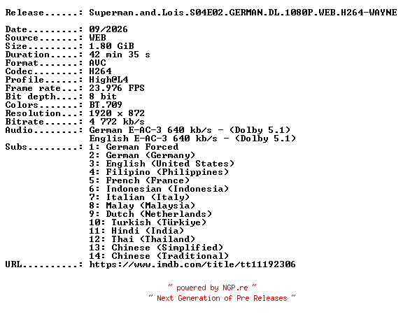 NFO for the release Superman.and.Lois.S04E02.GERMAN.DL.1080P.WEB.H264-WAYNE by WAYNE