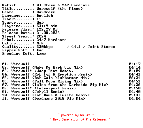 NFO for the release Al_Storm_and_247_Hardcore-Werewolf_(the_Mixes)-WEB-2024-XTC_iNT by XTC_iNT