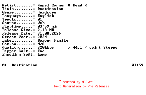 NFO for the release Angel_Cannon_and_Dead_X-Destination-SINGLE-WEB-2024-XTC_iNT by XTC_iNT