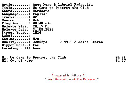 NFO for the release Angy_Kore_and_Gabriel_Padrevita-We_Came_to_Destroy_the_Club-WEB-2024-XTC_iNT by XTC_iNT