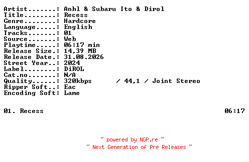 NFO for the release Anhl_and_Subaru_Ito_and_Dirol-Recess-SINGLE-WEB-2024-XTC_iNT by XTC_iNT