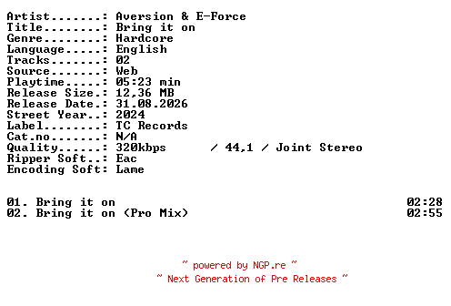 NFO for the release Aversion_and_E-Force-Bring_it_on-WEB-2024-XTC_iNT by XTC_iNT