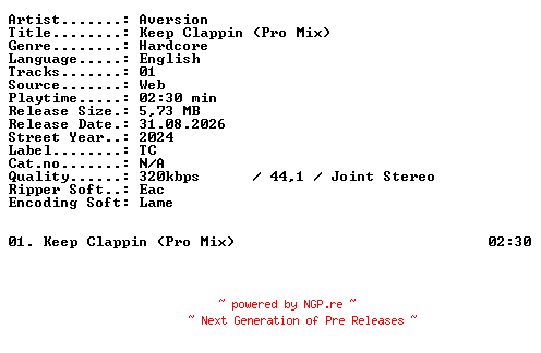 NFO for the release Aversion-Keep_Clappin_(Pro_Mix)-SINGLE-WEB-2024-XTC_iNT by XTC_iNT