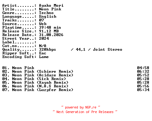 NFO for the release Ayako_Mori-Neon_Pink-WEB-2024-XTC_iNT by XTC_iNT