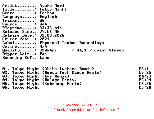NFO for the release Ayako_Mori-Tokyo_Night-WEB-2024-XTC_iNT by XTC_iNT