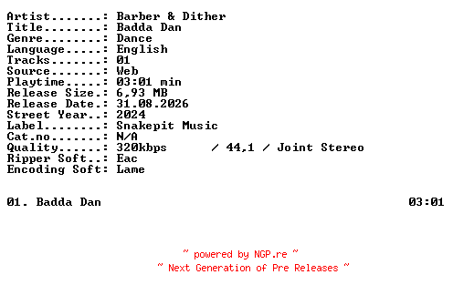 NFO for the release Barber_and_Dither-Badda_Dan-SINGLE-WEB-2024-XTC_iNT by XTC_iNT