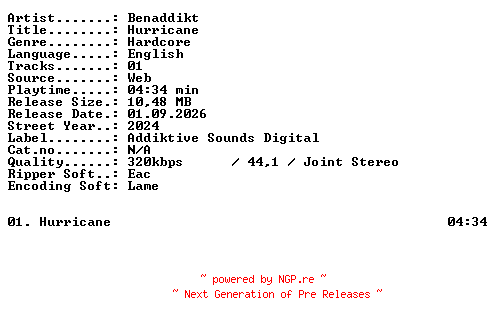 NFO for the release Benaddikt-Hurricane-SINGLE-WEB-2024-XTC_iNT by XTC_iNT