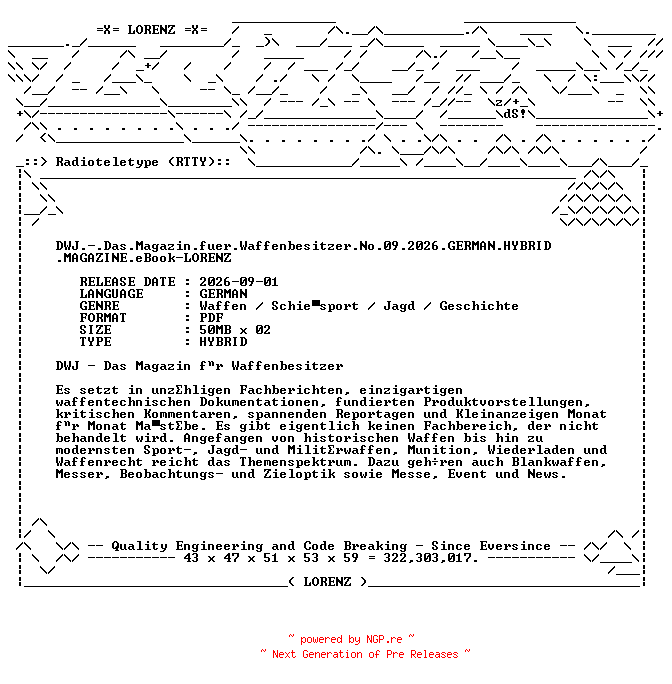 NFO for the release DWJ.-.Das.Magazin.fuer.Waffenbesitzer.No.09.2026.GERMAN.HYBRID.MAGAZINE.eBook-LORENZ by LORENZ