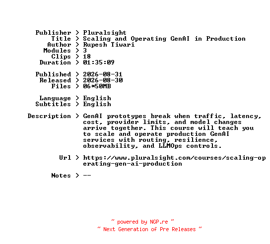 NFO for the release Pluralsight.Scaling.and.Operating.GenAI.in.Production.2026.BOOKWARE-GETH by GETH