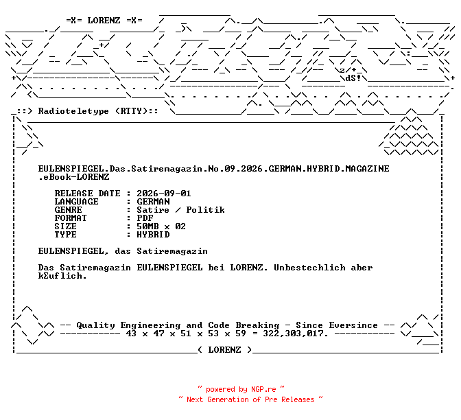 NFO for the release EULENSPIEGEL.Das.Satiremagazin.No.09.2026.GERMAN.HYBRID.MAGAZINE.eBook-LORENZ by LORENZ