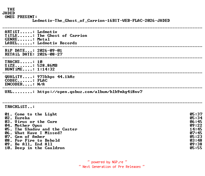 NFO for the release Ledmotiv-The_Ghost_of_Carrion-16BIT-WEB-FLAC-2026-JADED by JADED